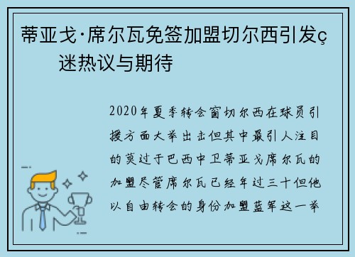 蒂亚戈·席尔瓦免签加盟切尔西引发球迷热议与期待